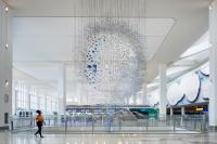 Sarah Sze, "Shorter than the Day," 2020.
Powder coated aluminum and steel.
Commissioned by LaGuardia Gateway Partners in partnership with Public Art Fund for LaGuardia Airport's Terminal B.
Photo: Nicholas Knight, Courtesy of the artist; LaGuardia Gateway Partners; Public Art Fund, NY; © Sarah Sze