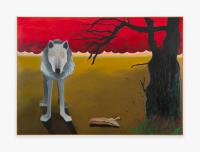 Joan Brown, Grey Wolf with Red Clouds and Dark Tree, 1968. Oil on canvas, 61 x 85 1/4 in; (154.9 x 216.5 cm). Private collection, courtesy Venus Over Manhattan, New York.