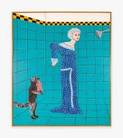 Joan Brown, Woman Preparing for a Shower, 1975. Enamel on canvas, 84 x 72 in (213.4 x 182.9 cm). Courtesy di Rosa Center for Contemporary Art, and Venus Over Manhattan, New York.