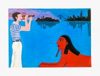 Joan Brown, David with Sphinx, 1978. Acrylic on paper; Sheet: 18 x 24 in (45.7 x 61 cm), Framed: 18 1/4 x 25 3/8 in (46.4 x 64.3 cm). Courtesy di Rosa Center for Contemporary Art, and Venus Over Manhattan, New York.