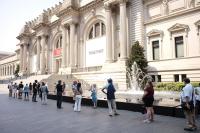 Visitors queue to enter as The Met reopens in August 2020 after Covid 19 lockdown closure. Credit: Taylor Hill © Taylor Hill, 2020. Image courtesy PBS.
