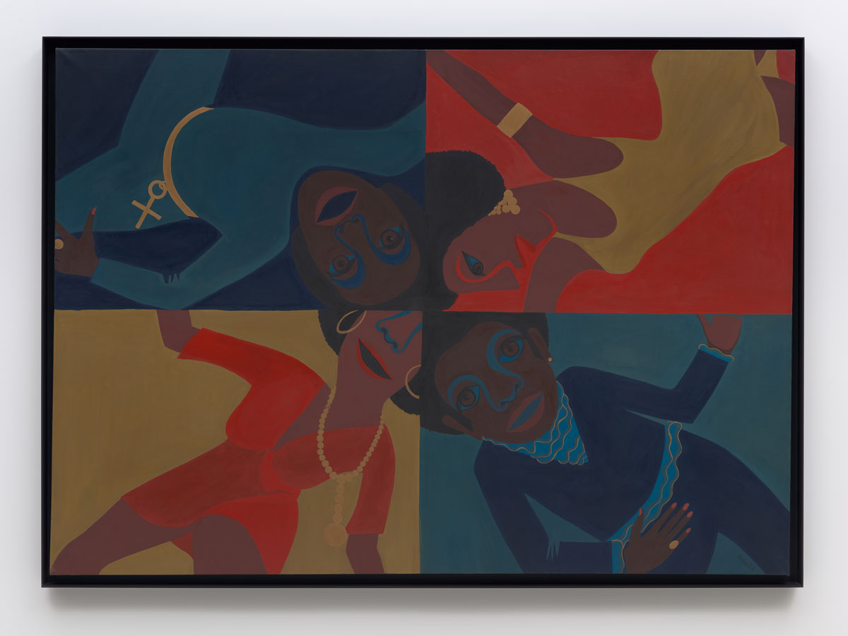 Faith Ringgold Black Light #12: Party Time, 1969 oil on canvas 60 in x 86 in © 2021 Faith Ringgold / Artists Rights Society (ARS), New York, Courtesy ACA Galleries, New York Courtesy: Glenstone Museum Photo: Ron Amstutz