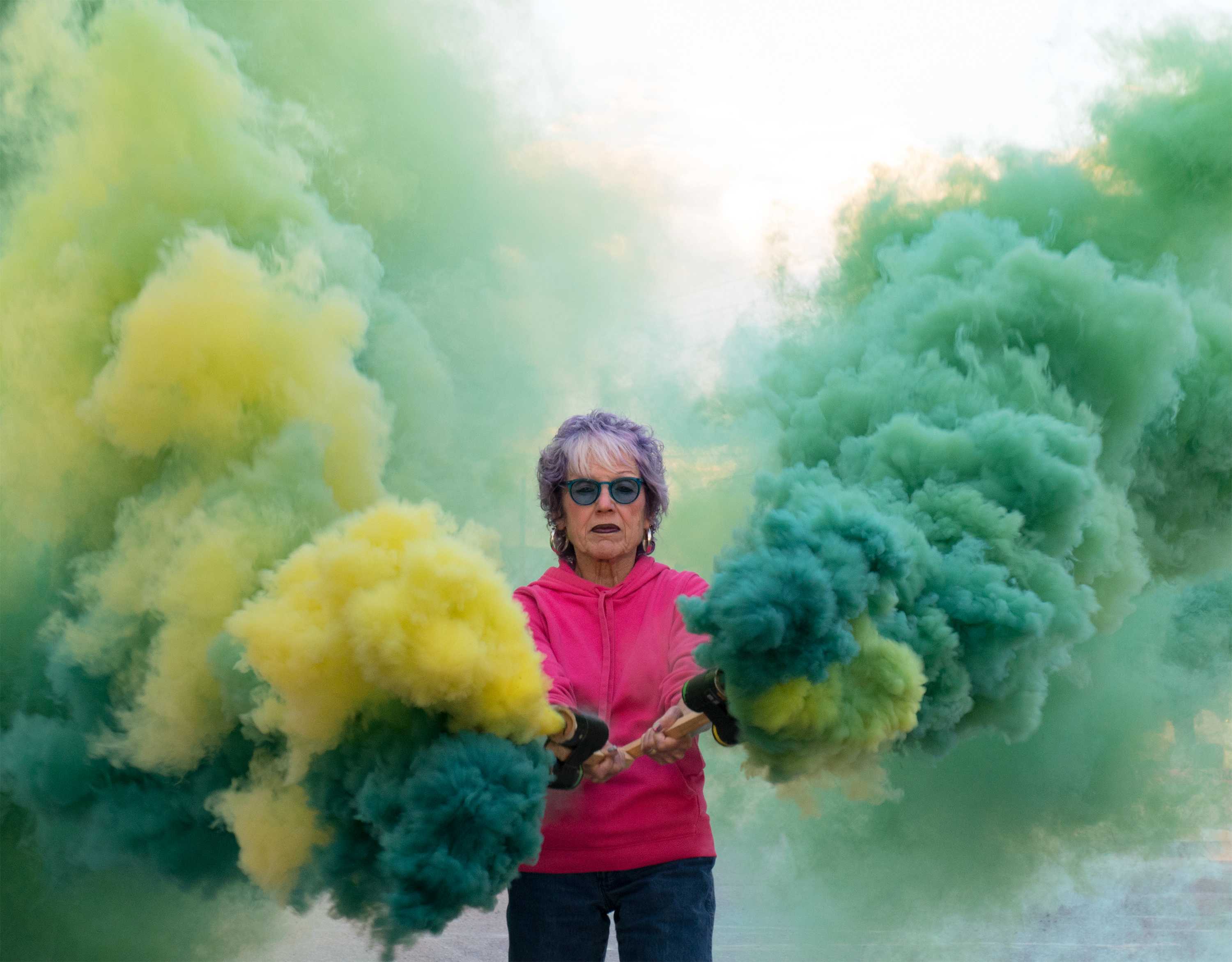 Judy Chicago, _On Fire at 80_, 2019. Archival Inkjet Print 24 x 30 1/8 in. (61 x 76.5 cm). © Judy Chicago/Artists Rights Society (ARS), New York. Photo © Donald Woodman/ARS, New York. Courtesy of the artist; Salon 94, New York; Jessica Silverman, San Francisco; and Cirrus Gallery, Los Angeles. Image provided courtesy of the Fine Arts Museums of San Francisco.