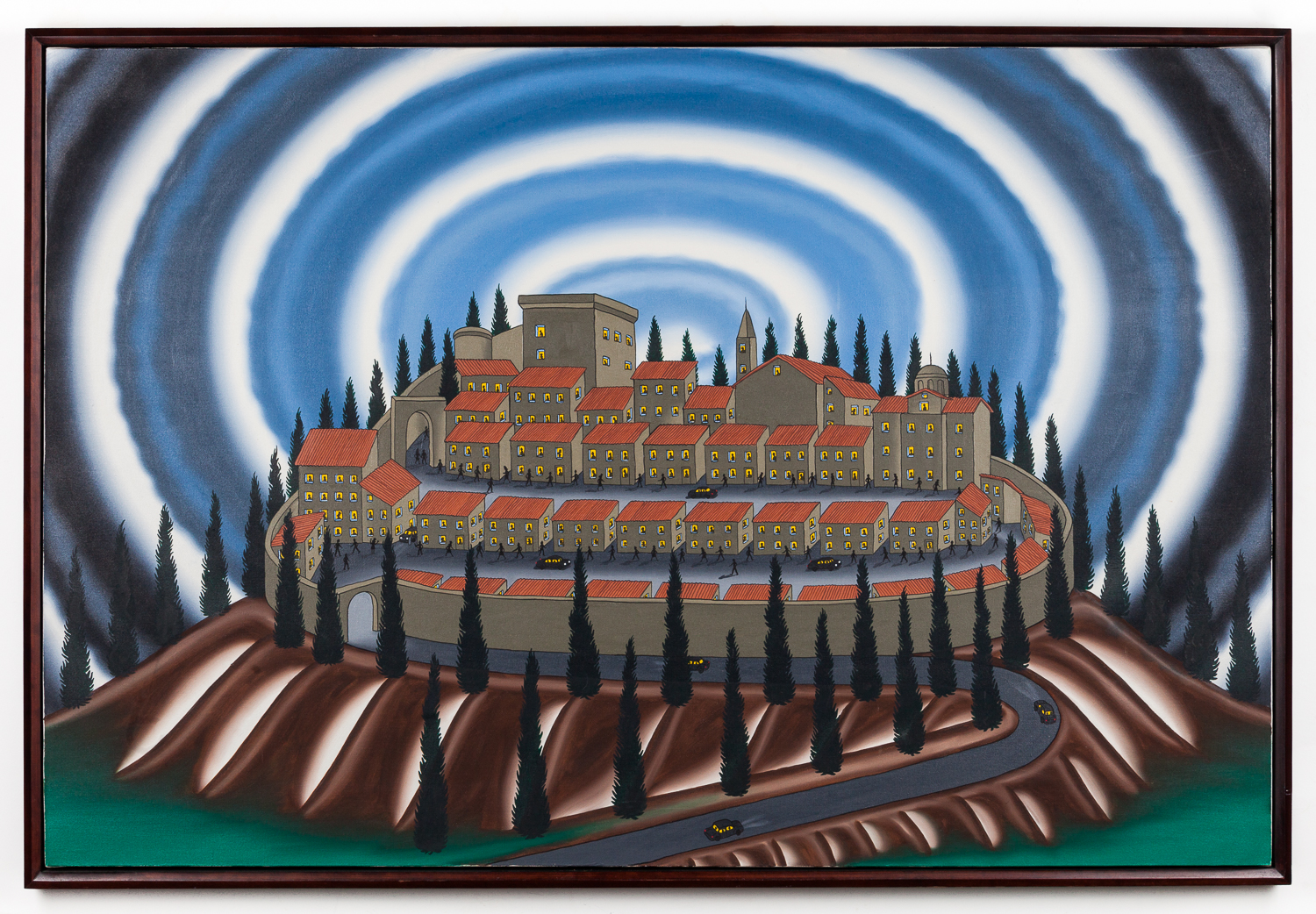 Roger Brown, A Visit To A Small Italian City, 1991, in the Gupta Moss collection, Chicago.