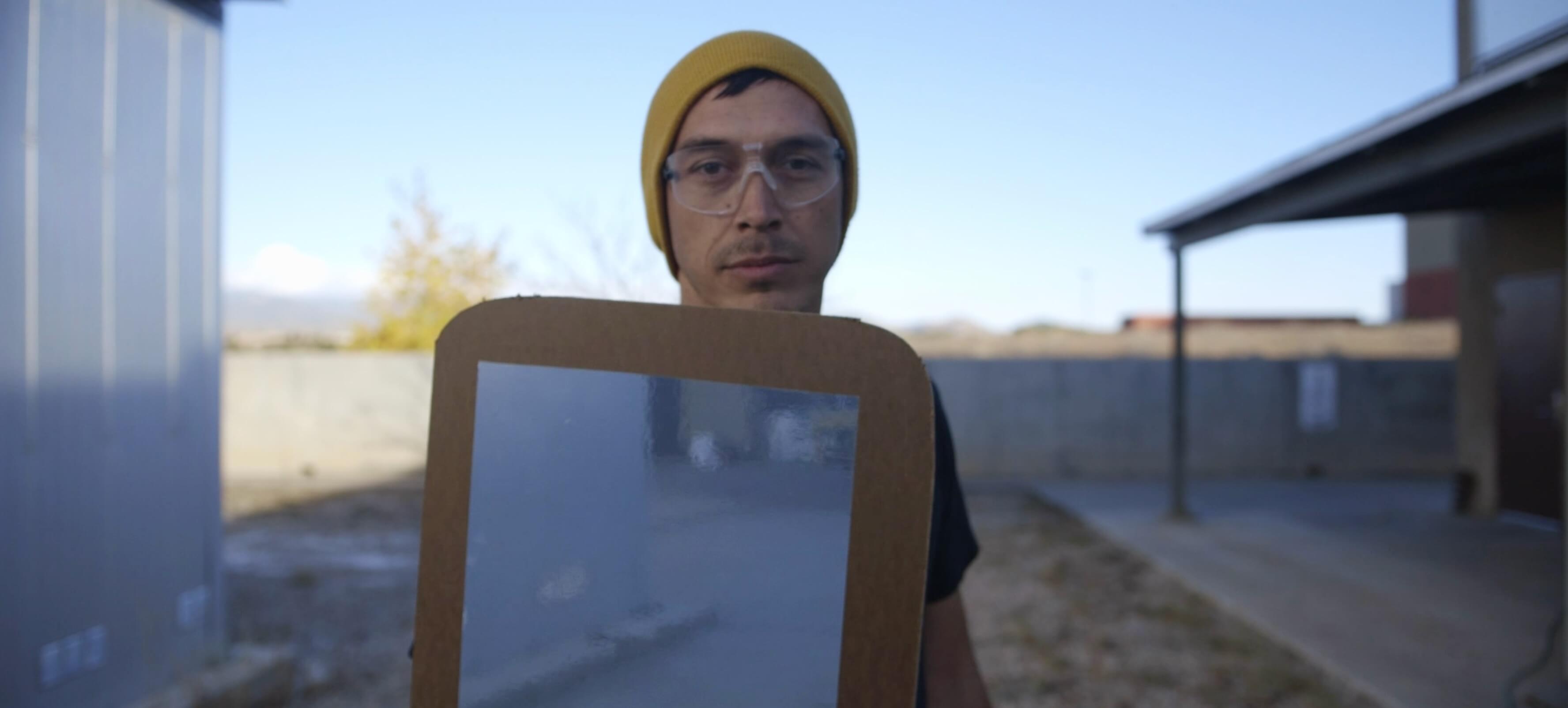 _How To Build Mirror Shields For Water Protectors_. Cannupa Hanska Luger, 2016. Video Image Still. Camera/Edit Razelle Benally.