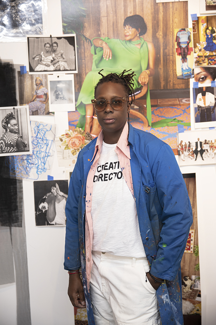 Mickalene Thomas in her studio, New York 2021. Photography by Tatijana Shoan. © Mickalene Thomas / Artists Rights Society (ARS), New York